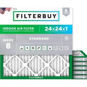 NWT Filterbuy 24x24x1 Air Filter MERV 8 Dust Defense (6-Pack)  AC HVAC